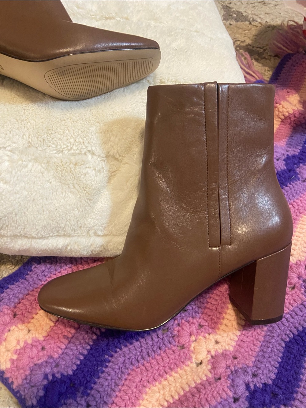 Cole Haan Grand 360 NWT Brown Leather Block Heel Ankle Boots 9.5